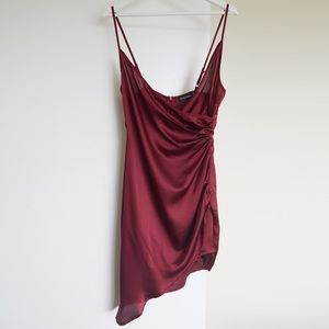 PLT Asymmetrical Deep Burgundy Red Cocktail Slip Dress